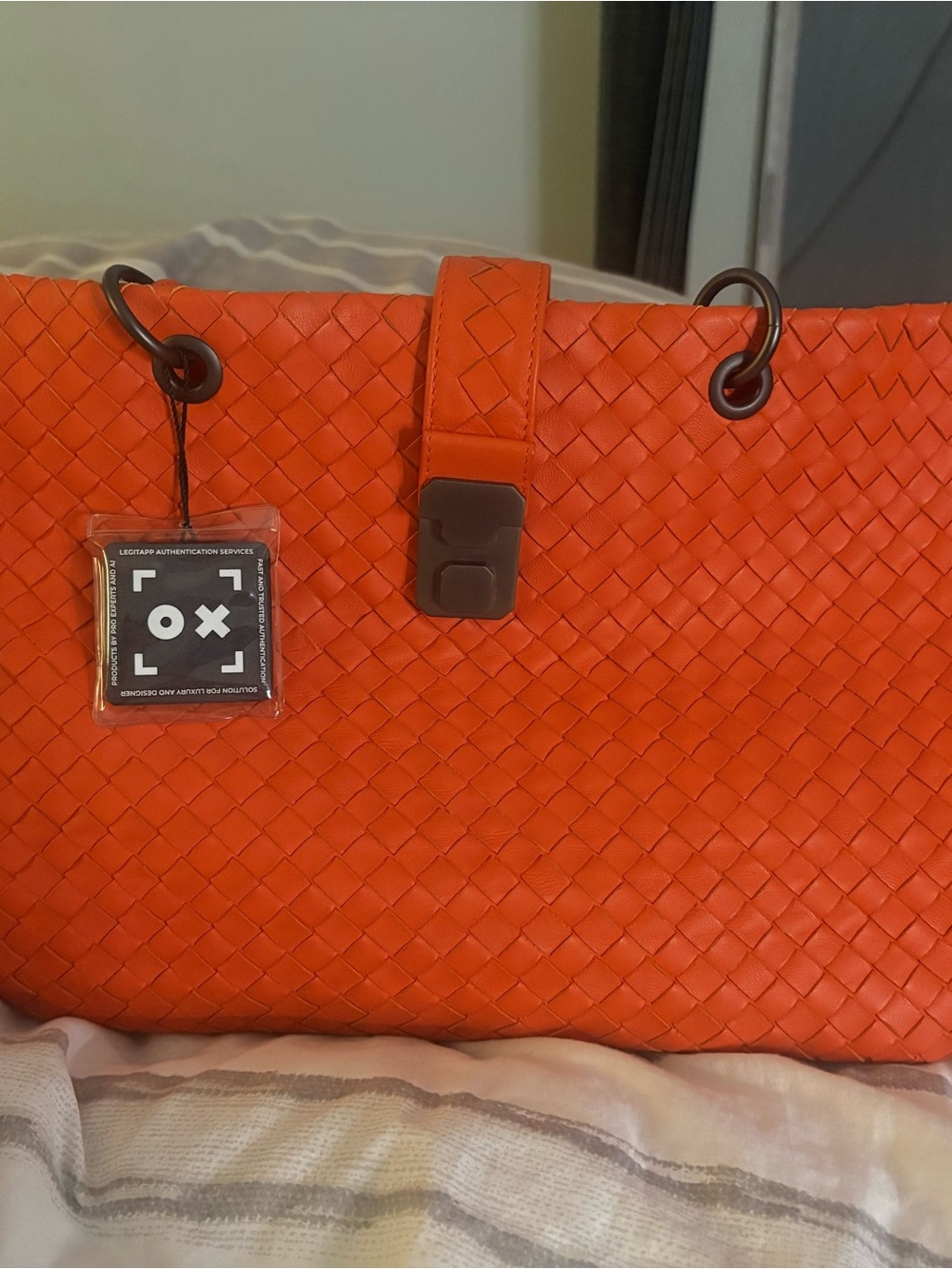 Bottega Veneta Orange Intrecciato Leather Tote